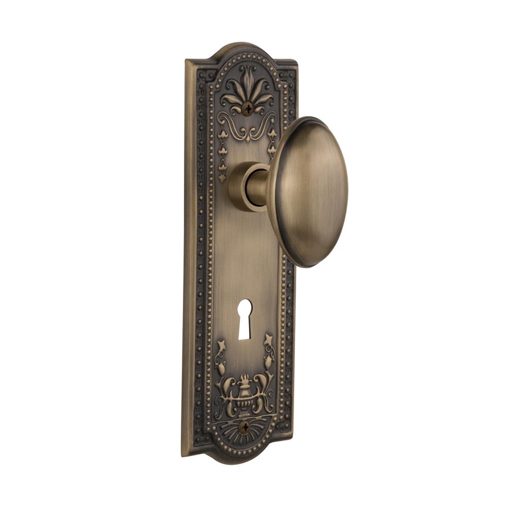 Nostalgic Warehouse MEAHOM Mortise Meadows Plate with Homestead Knob and Keyhole in Antique Brass